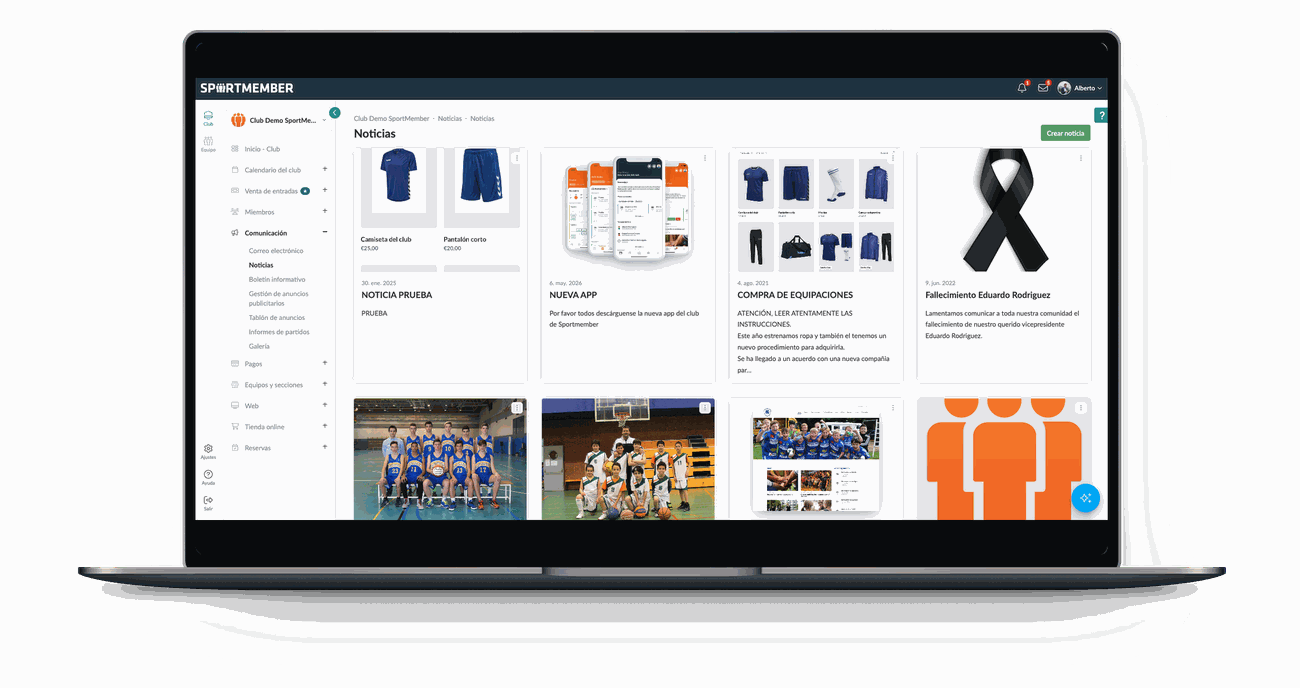 Las noticias del club en SportMember desde el ordenador